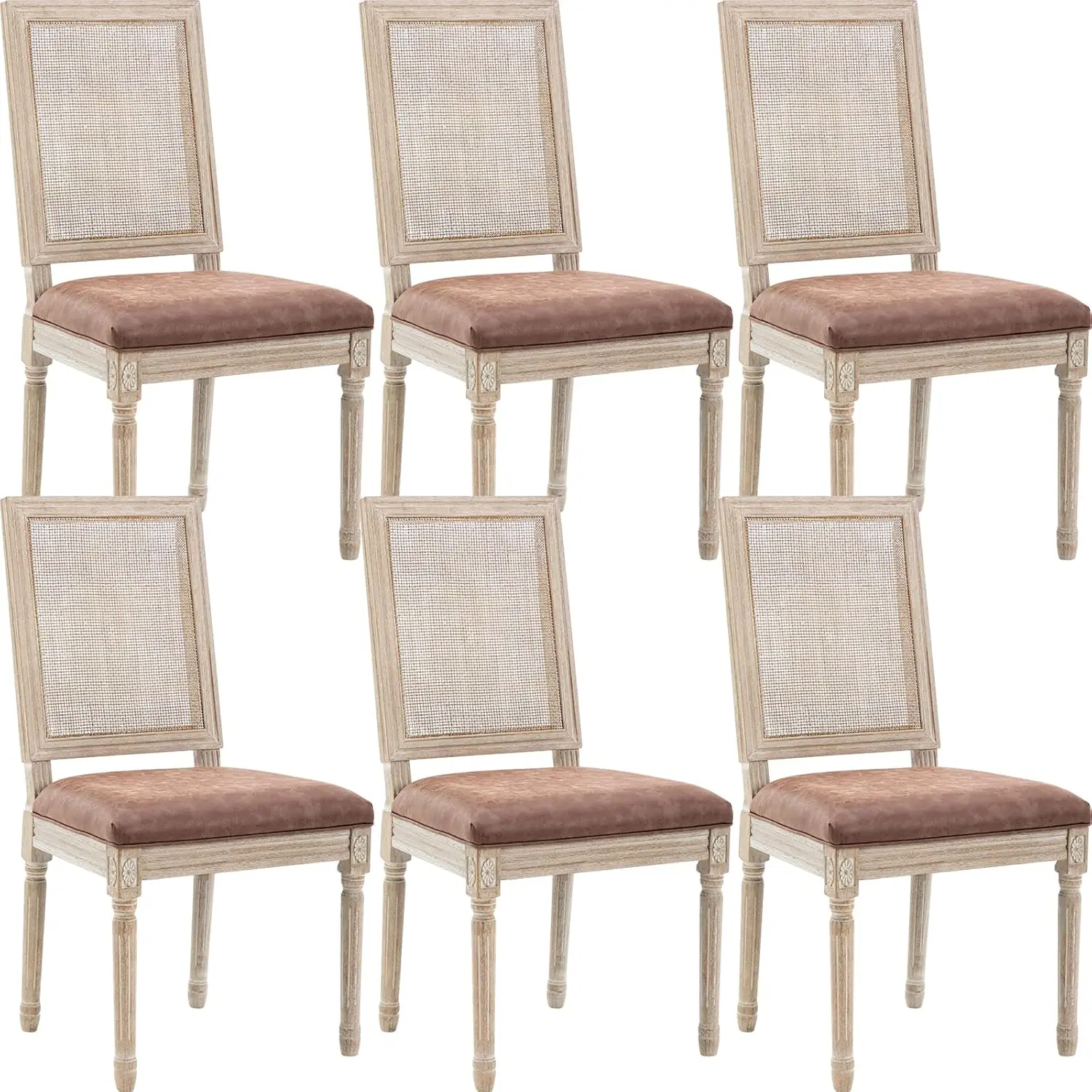 Farmhouse Leather Dining Chairs Set Of 6 Kitchen & Dining Room Chairs With Rattan Back, Armless Upholstered Cane Kitchen Chairs