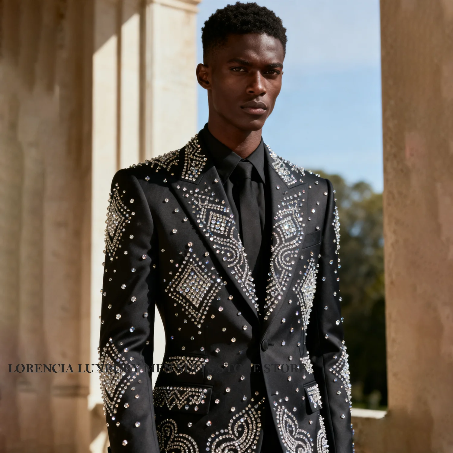 

Customized Luxury Elegant Design Men Suits Groom Male Blazers 3 Piece Crystal Diamond Wedding Party Slim Fit Tuxedos Ropa hombre