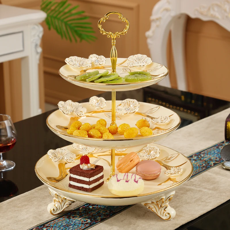 European ceramic dried fruit three-layer afternoon tea snack multi-layer fruit string plate wedding cake snack