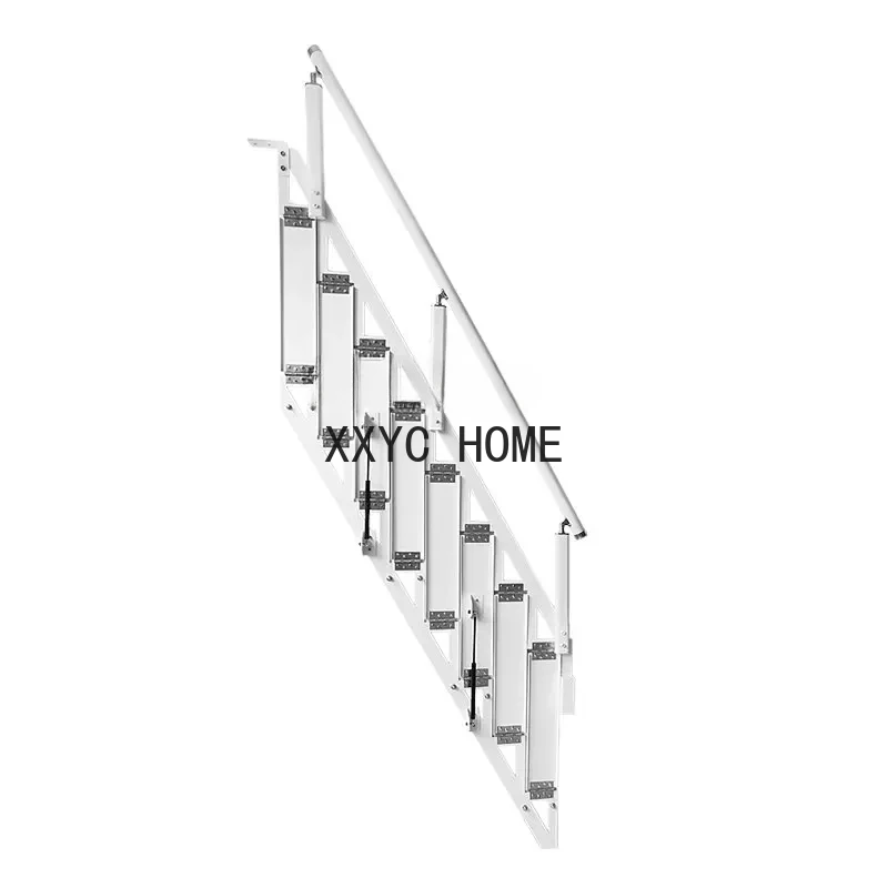 Pedal Folding Wall-Saving Place against the Wall Stairs Steel Wood Oblique Beam Straight Ladder Duplex Folding Stairs Attic