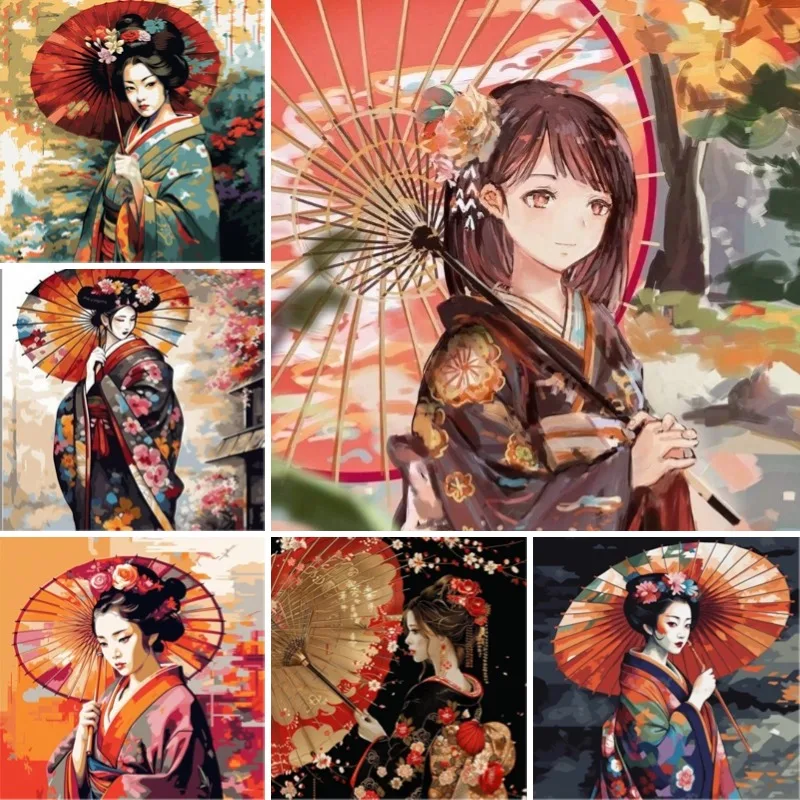 Japanese Geisha 5D DIY Diamond Art Painting Kits Full Canvas Rhinestone Embroidery Art Kit By Numbers Traditional Elegant Lady