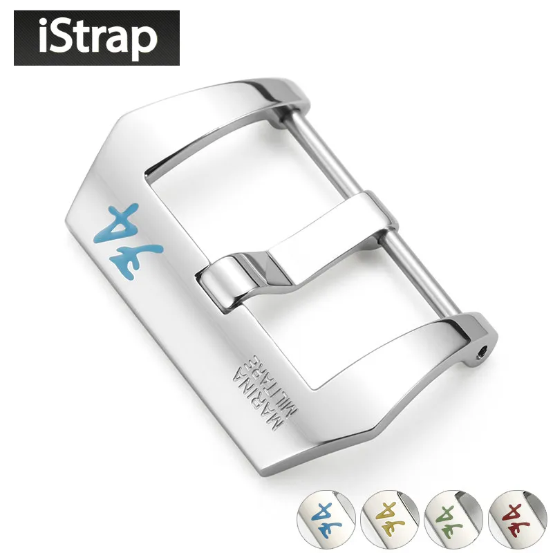 24mm Premium Polished 316L Stainless Steel Pin Buckle for Panerai 74 Digital Multi-Color Logo Men Replacement Watch Accessories