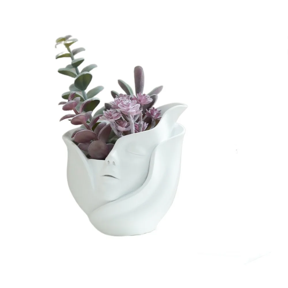

Resin Human Face Vase Aesthetic Abstract Character Plant Pot European Style Handicraft Hydroponic Flower Holder Table