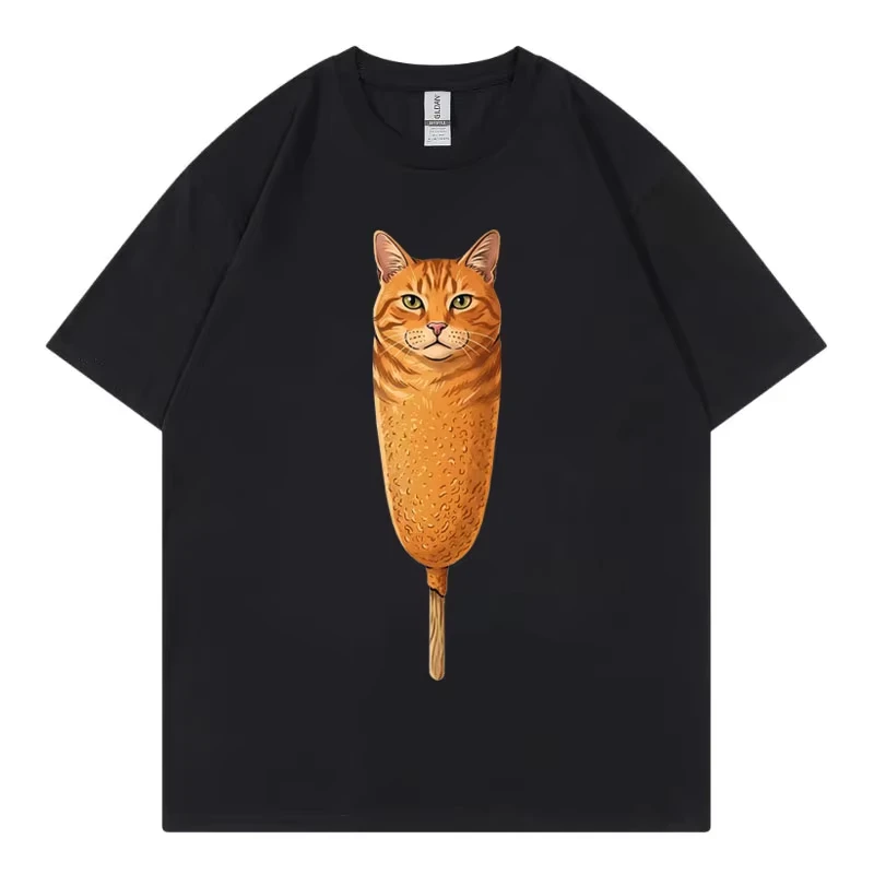 Corn Dog Cat Funny Meme T-shirts Men Women Clothing High Street Fashion Trend T Shirts Summer Casual Loose 100%cotton T-shirt