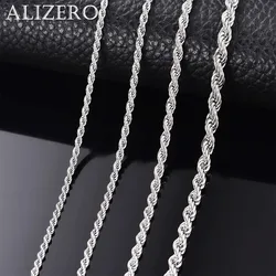 Collar de cadena de cuerda para hombre y mujer, pulsera de plata de ley 925, ancho de 2mm, 3mm y 4mm, 1 unidad