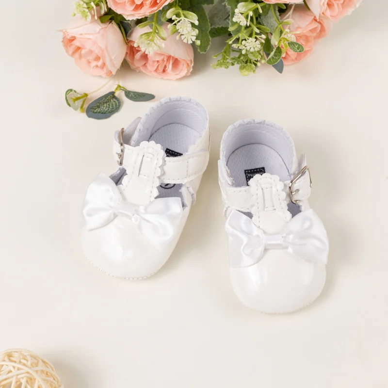 Newborn Girls Baby Bow PU Soft Soles Versatile Princess Shoes Classic Girls Baby Multi-color Non-slip Lightweight Toddler Shoe