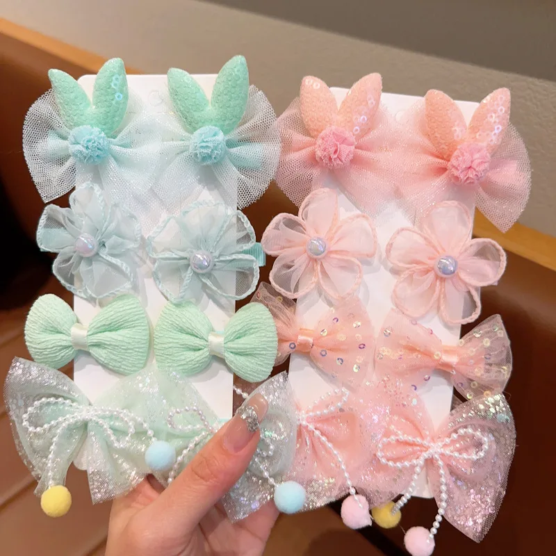 8Pcs/Set Girls Flower Bow Hair Clips Children Hairpins Lace Mesh Hair Clip Sweet Cute Princess Barrettes Baby Hair Accessories