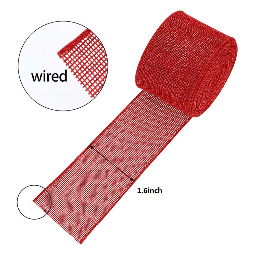 1.6 pollici. X 10 yds. Nastro natalizio in tela naturale rossa, per artigianato fai-da-te, decorazioni per la casa, (confezione da 4)