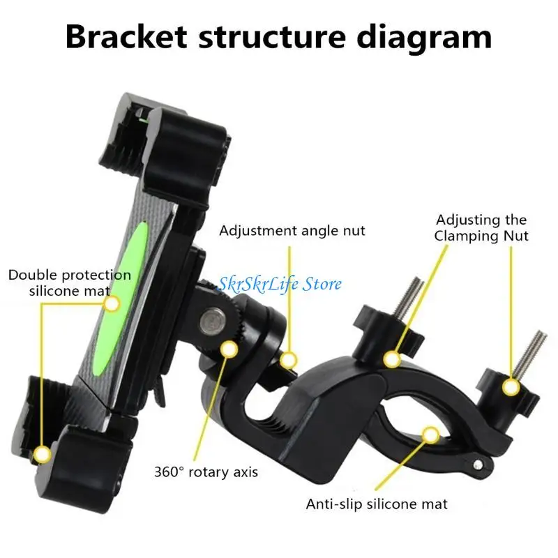 

E65E ABS Phone Stand Long Service Stand Handlebars Phone Clamps Quick Release Phone Stand Shockproofs Support