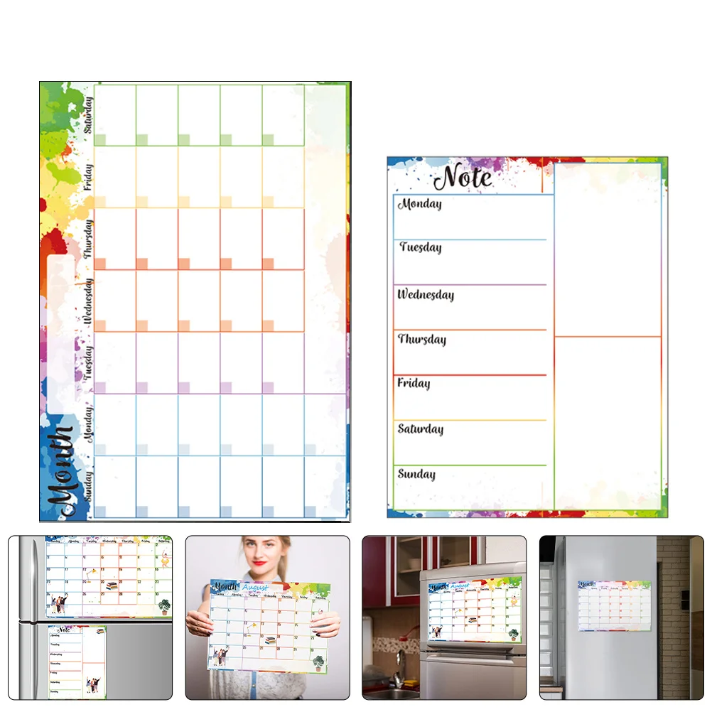

2Pcs Magnetic Dry Erase Whiteboard Monthly Weekly Planner Soft Reusable Board for Fridge Family Meal Grocery List Organizer