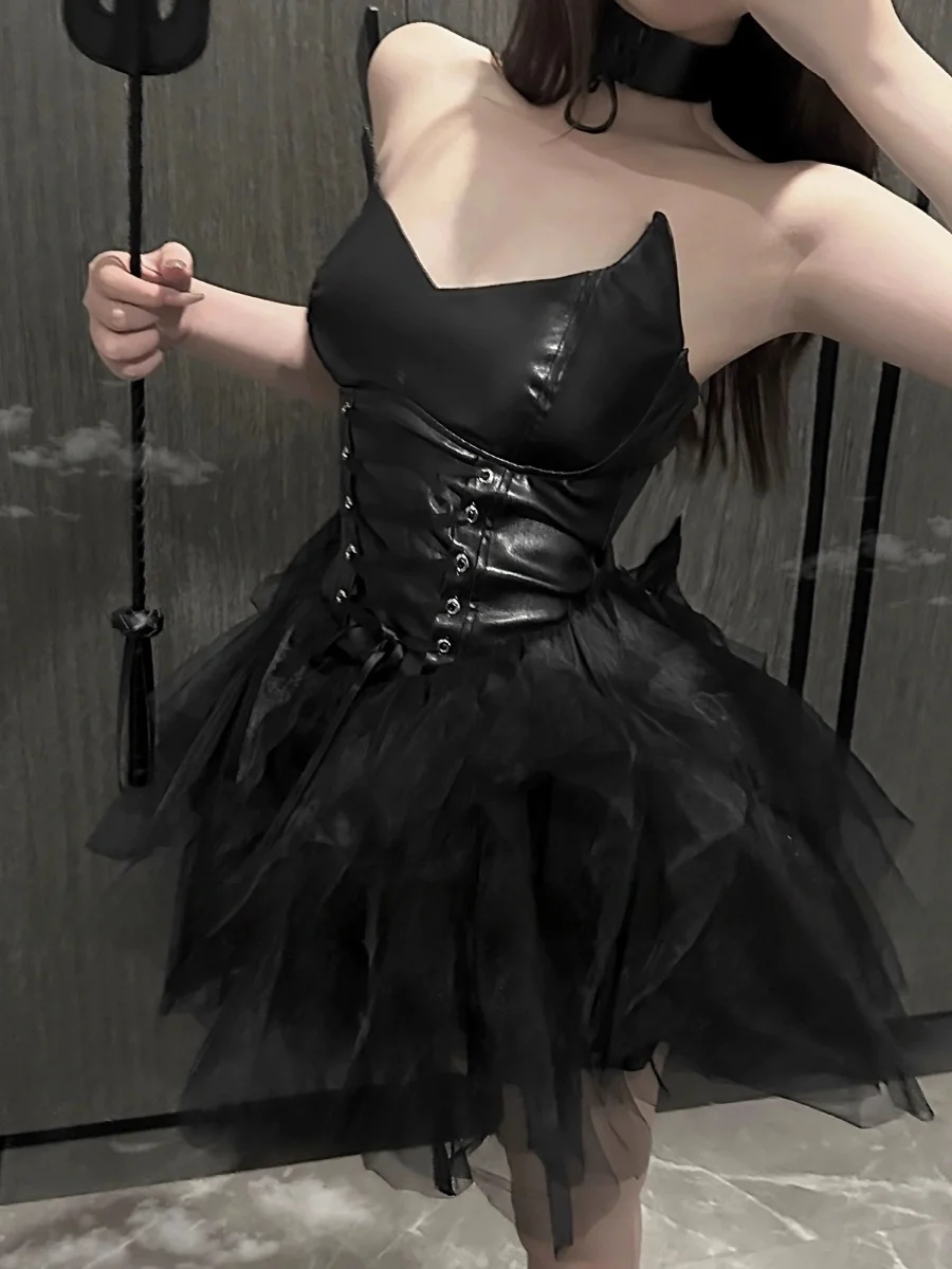 Loween Oryginalny Demon Cosplay Skórzana Spódniczka Czysta Pokusa Wiedźma Sexy Pikantna Dziewczyna Dr k Sle Spodnie z Paskiem Wyszczuplające w Talii