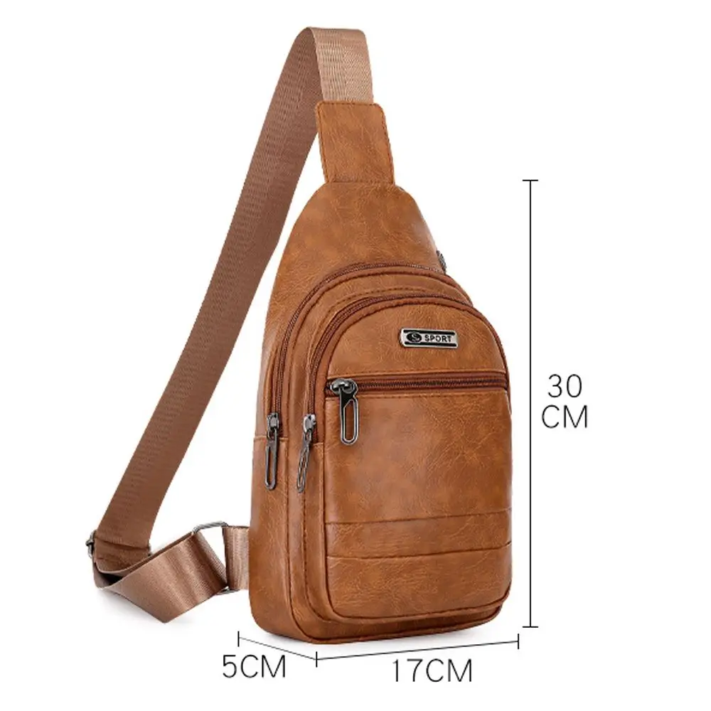 Leather Sling Zipper Pack Chest Shoulder Crossbody Bag Fashion Men\'s Bags Sling Shoulder Bag