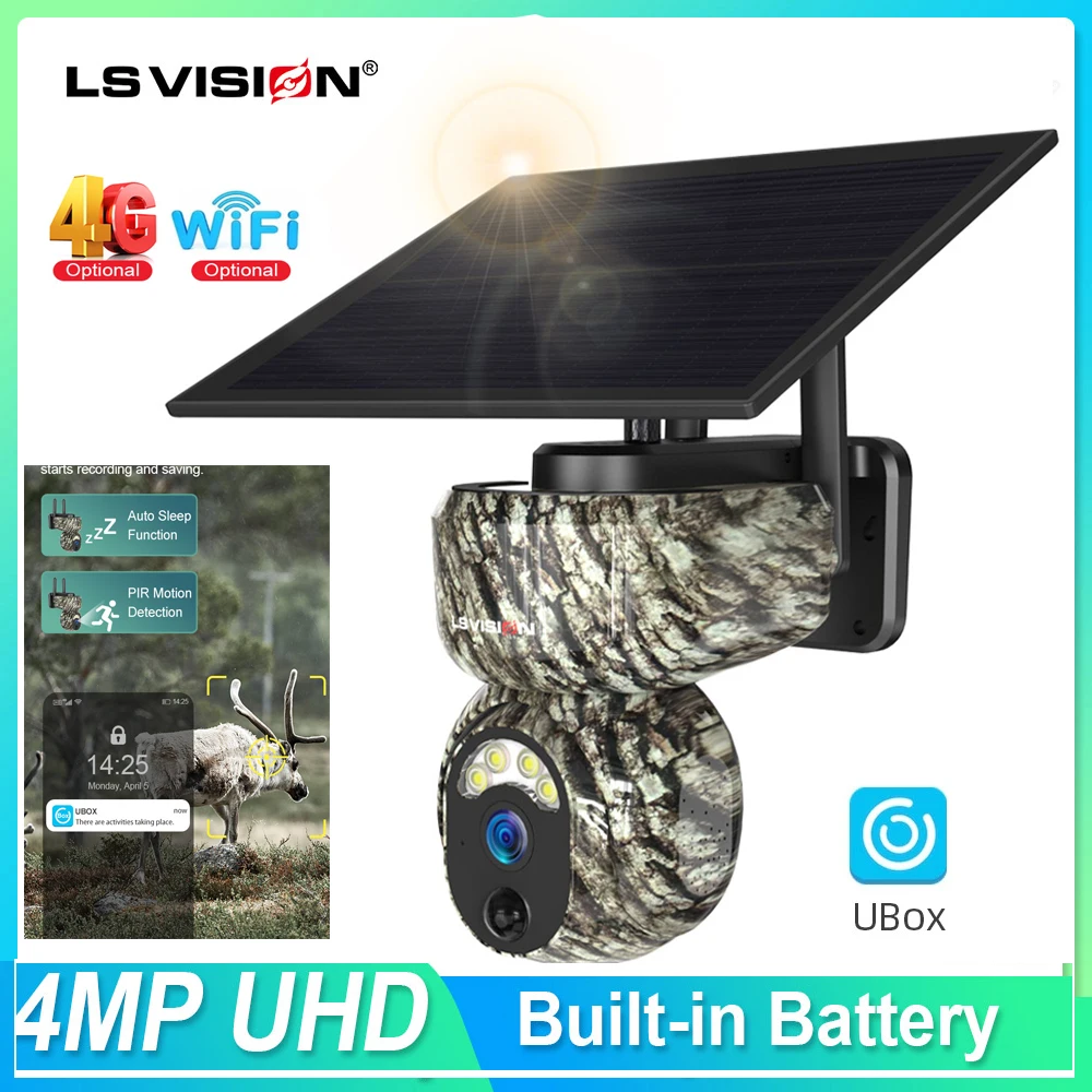 

LS VISION 2K 4G Solar Security Camera Wireless Outdoor WiFi 4MP Cam Human/Animal Detection Waterproof Wildlife Camera Cctv Ubox