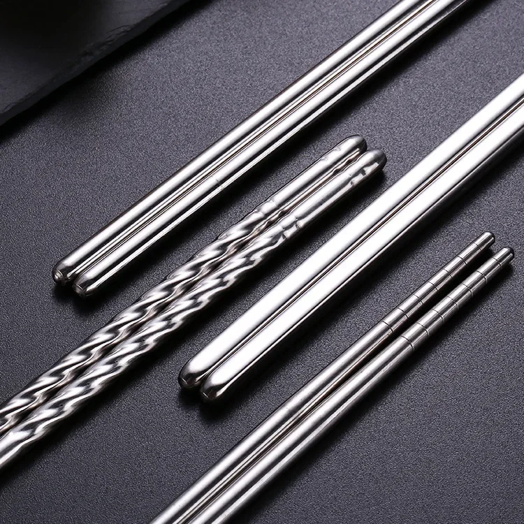 1 Pair Practical Stainless Steel Square Chopsticks Chinese Stylish Healthy Light Weight Chinese Chopsticks Metal Non-slip Design