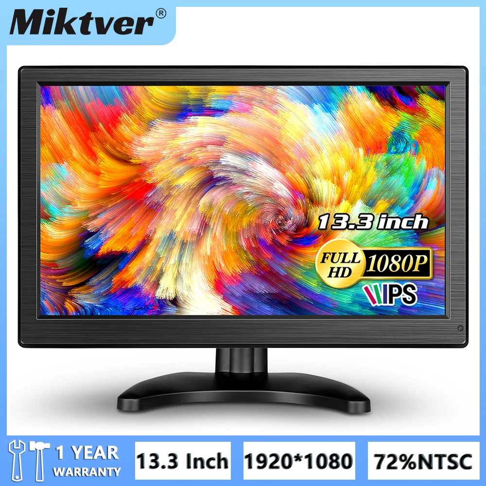 Miktver 13.3 Inch 16:9 Desktop Computer Monitor 75%NTSC LCD Display With Speakers Full HD 1920x1080 Support HDMI VGA Audio Input