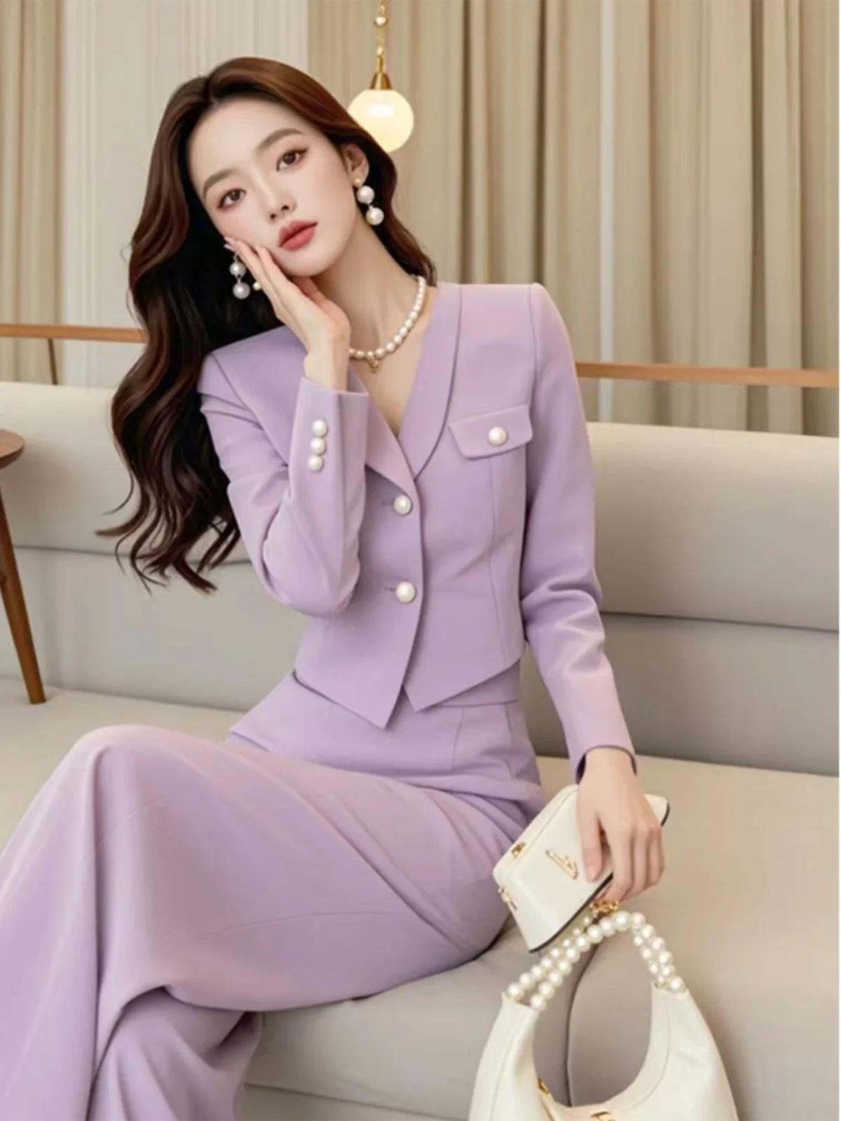 

Ele Profional Women's Pantsuit Set Spring 2026 Purple Top Light Maturi Sle Two-Piece Set Faionable And Suitable