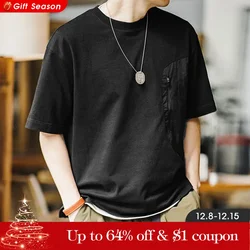 Maden Heavyweight 300g Patchwork Pocket T-shirts Men Outdoor 100% Cotton T Shirt Black Oversize Gorpcore Tops Summer Tees