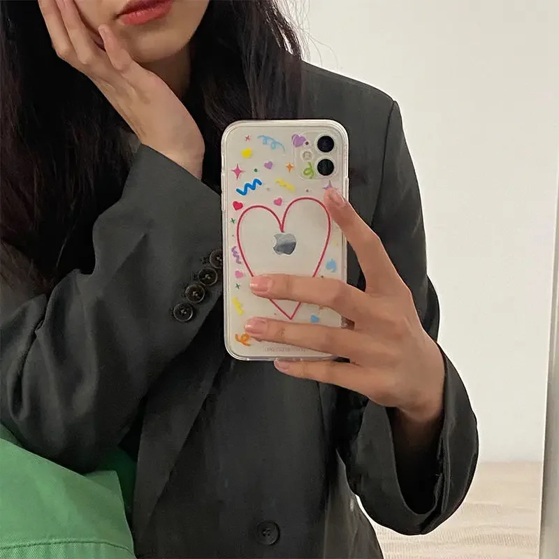 Korea INS Cute Graffiti Transparent Phone Case for IPhone 14 11 12 13 Pro Max Mini Phone Case Harajuku for IPhone XR X XS MAX