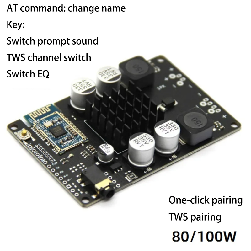 

BT 5.2 TWS Pair Box Mono Amplifier Switch EQ Wireless Group Stereo 100W80W Support Serial Port Rename AUX