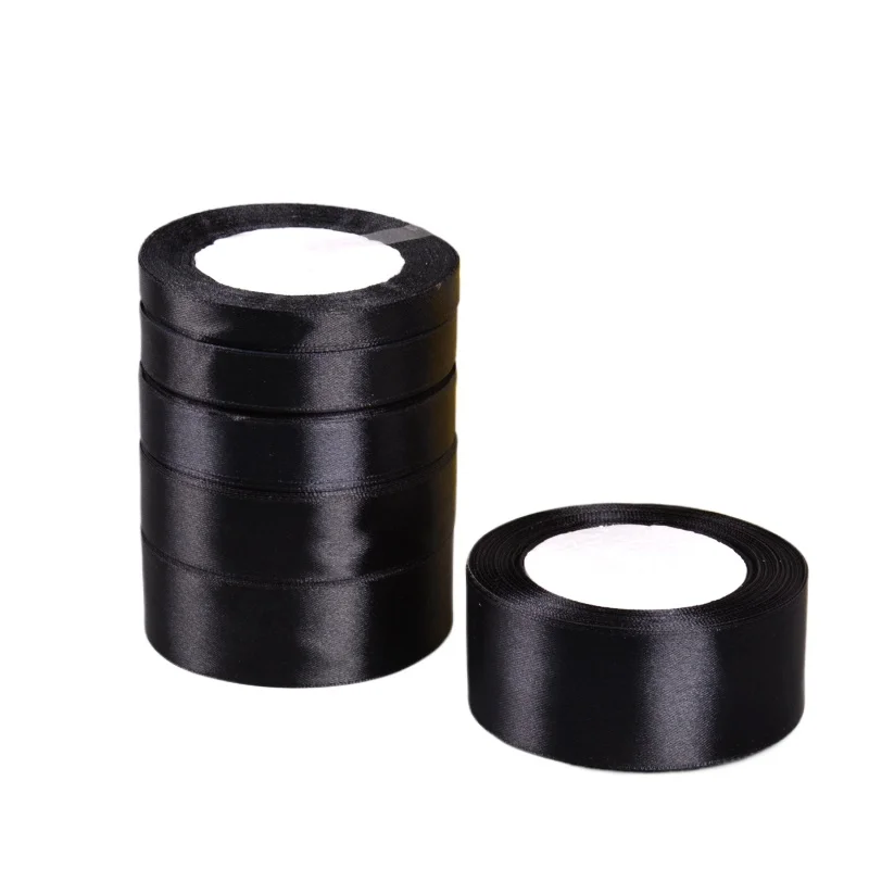 6-10-12-15-20-25-30-40-50-80 mm schwarze Satinbänder Weihnachten Hochzeit Geburtstag Party Geschenkverpackung Seidenbänder DIY Zubehör Schleife – Detail 4