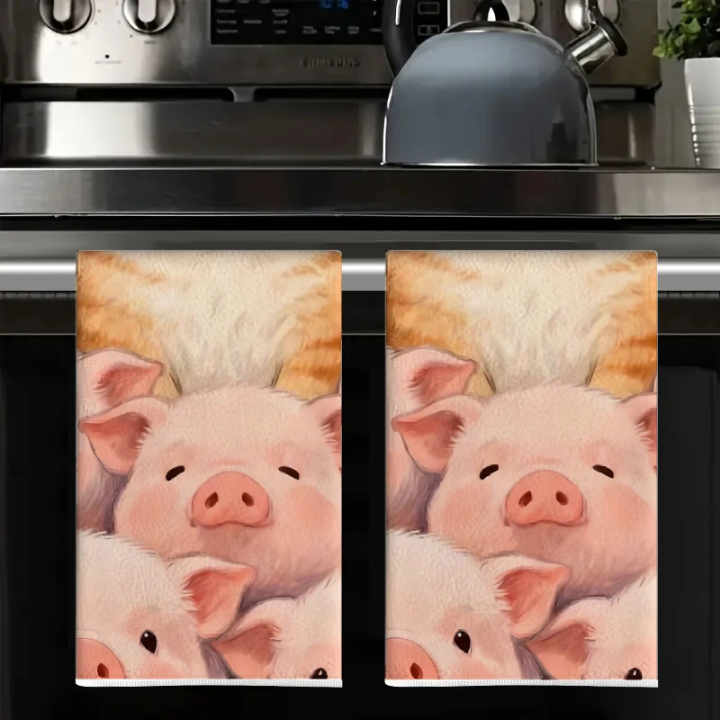 2Pcs, Orange Cat and Piglet Kitchen Towels, 40Cm*60Cm Towel Set, Best Kitchen Towels, Super Absorbent Soft Cleaning Cloth, Cooking and Baking Tea Towels, Hand Towels, Cleaning Cloths, Dishcloths, Kitchen Decor, Living Room Decorations, Kitchen Essentials, Home Essentials