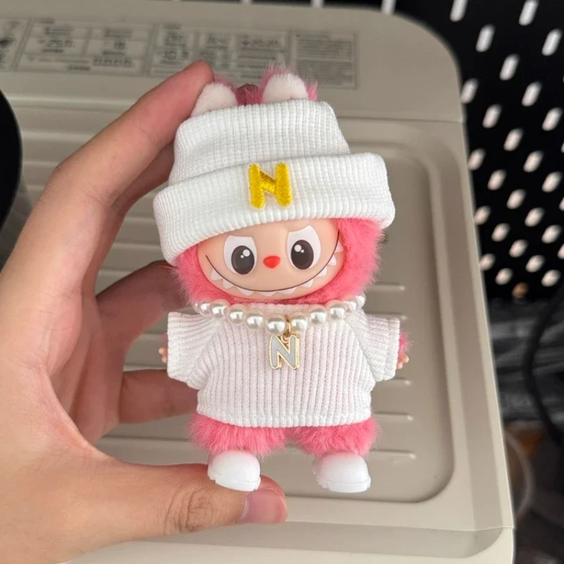 Voor Labubu Pin voor Liefde 4 stks Breien brief kleding met hoed Parelsnoer schoenen set Voor Labubu 4.0 pop Kleding accessoires