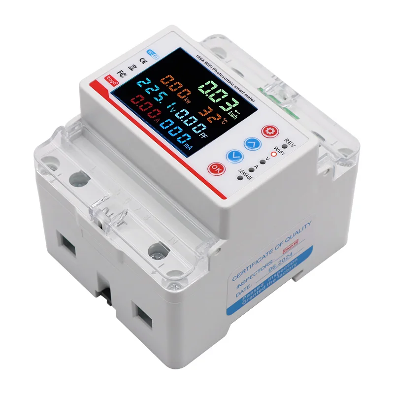 Single Phase Tuya WiFi Smart Bi-Directional Energy Power kWh Meter Leakage Over Under Voltage Protector Relay Switch 2P 100A