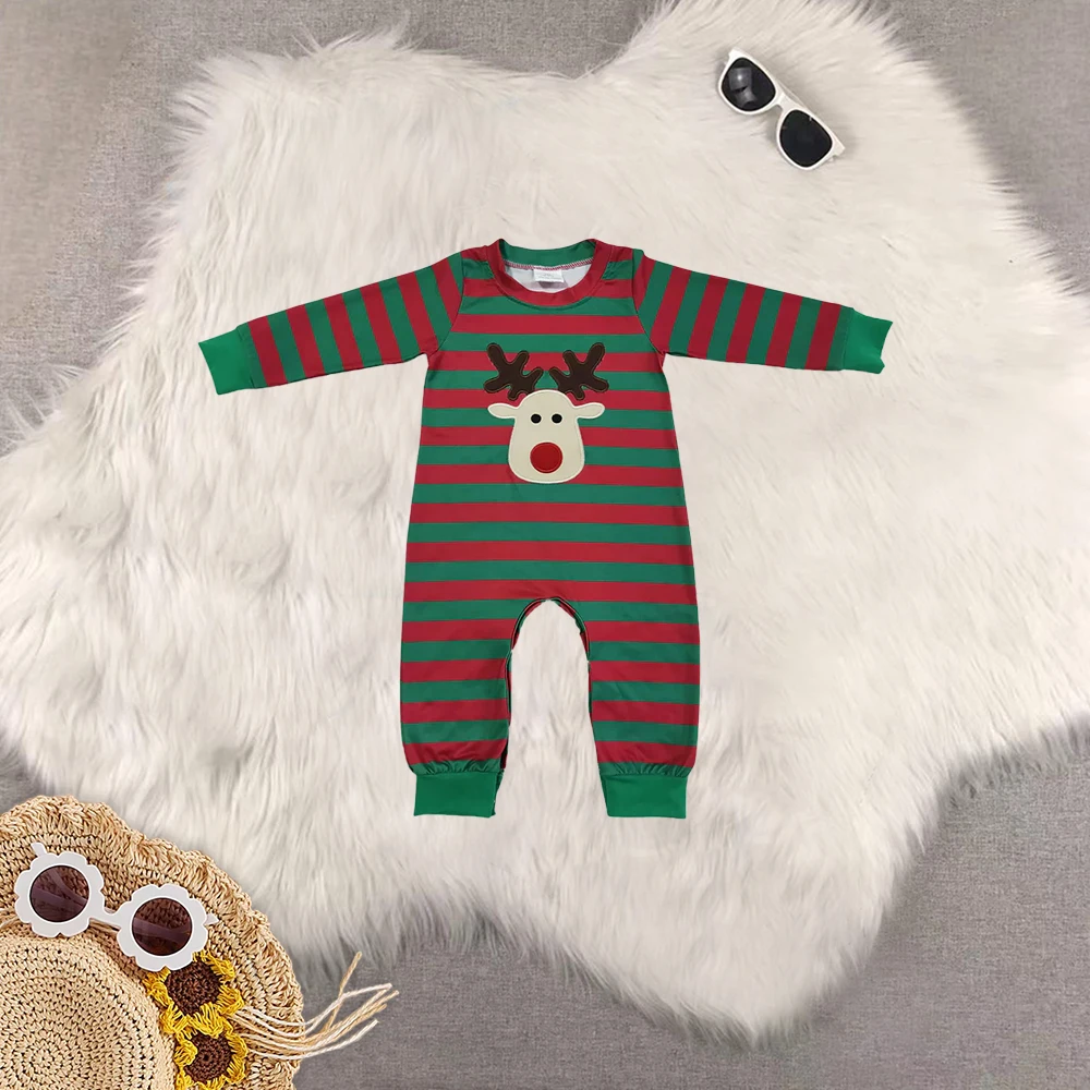 

8,26 детские зимние комбинезоны для маленьких мальчиков, рождественские комбинезоны с вышивкой зеленого и красного оленя для маленьких мальчиков