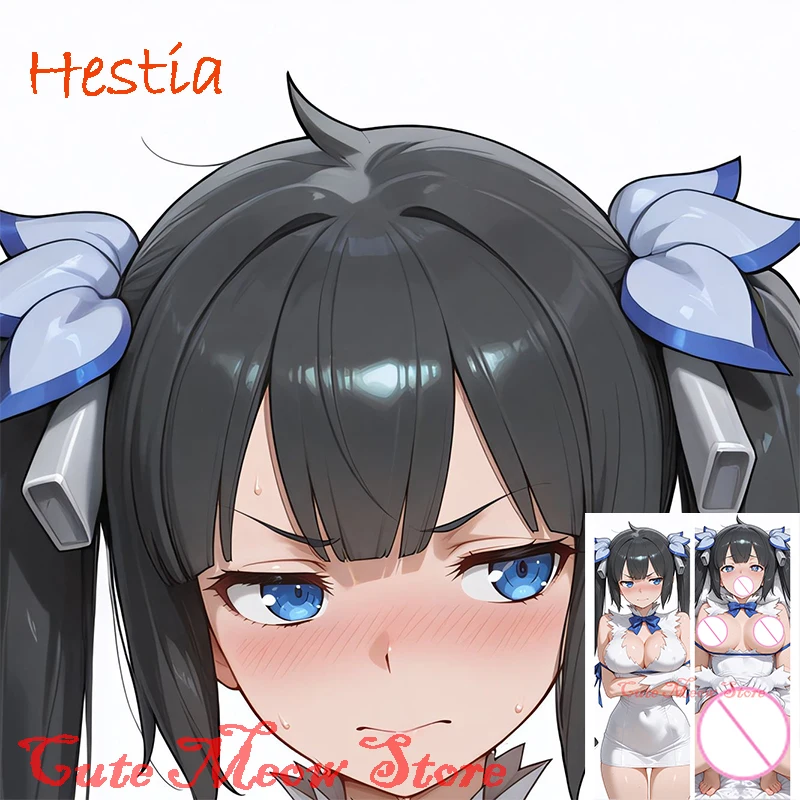 Funda de almohada para adultos con estampado de doble cara de anime Dakimakura Hestia, tamaño real, personalizable