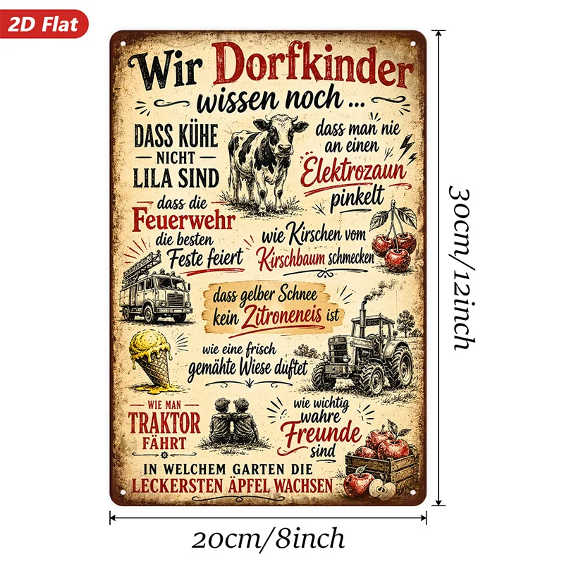 2D Flat, 1pc Metal Sign Wall Art, Rustic German - Text Decorative Wall Art, Vintage Style, Farm - Theme, Home Decor,s