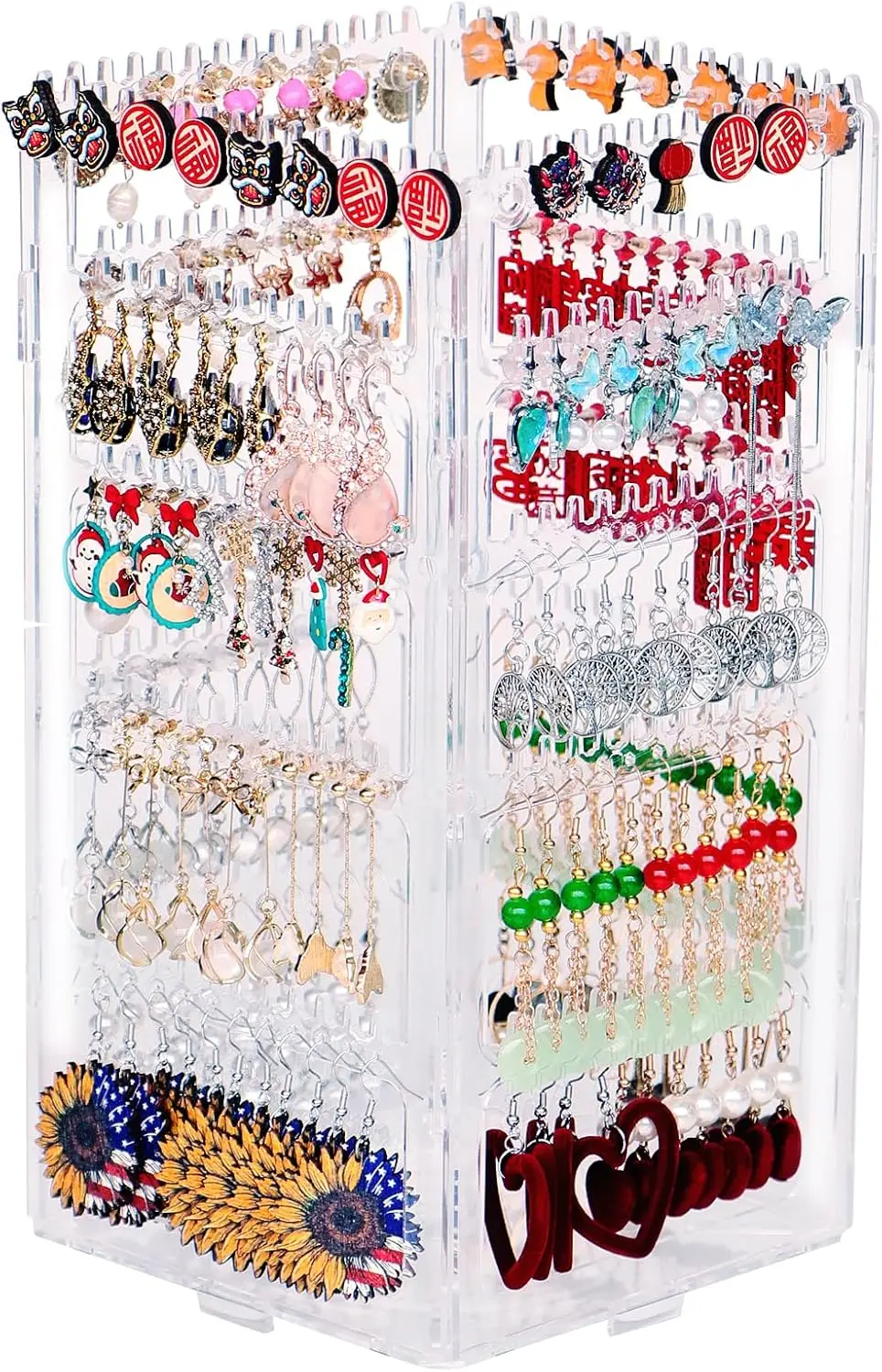 

Rotating Earring Holder Organizer, 5 Tiers Acrylic Jewelry Stand with 212 Holes and 212 Grooves for Earrings Necklaces Bracelets