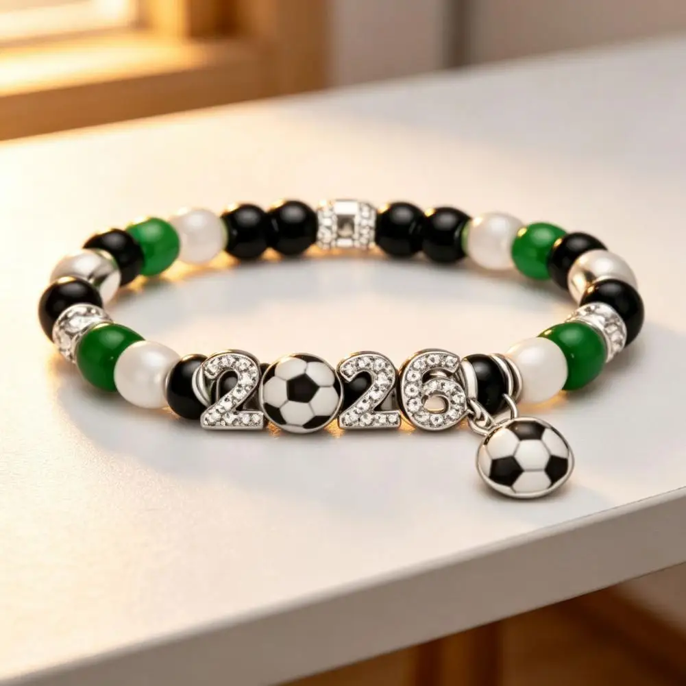 2026 Soccer Game Themed Bracelet Sparkling Rhinestones Inlaid Beads Bracelets Football Bracelet For Fans Jewelry Accessory