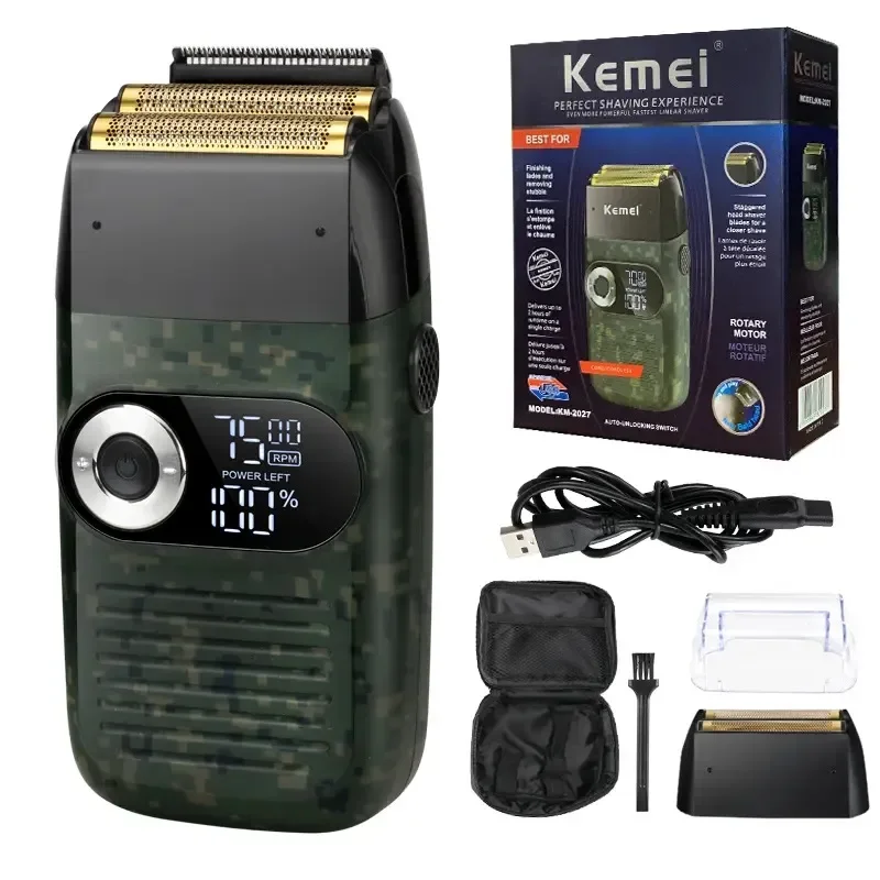 

Kemei KM-2027 Professional Men's Electric Shaver 2in1 Hair Clipper LCD Beard Trimmer USB Hair Trimmer Machine Shaver Male