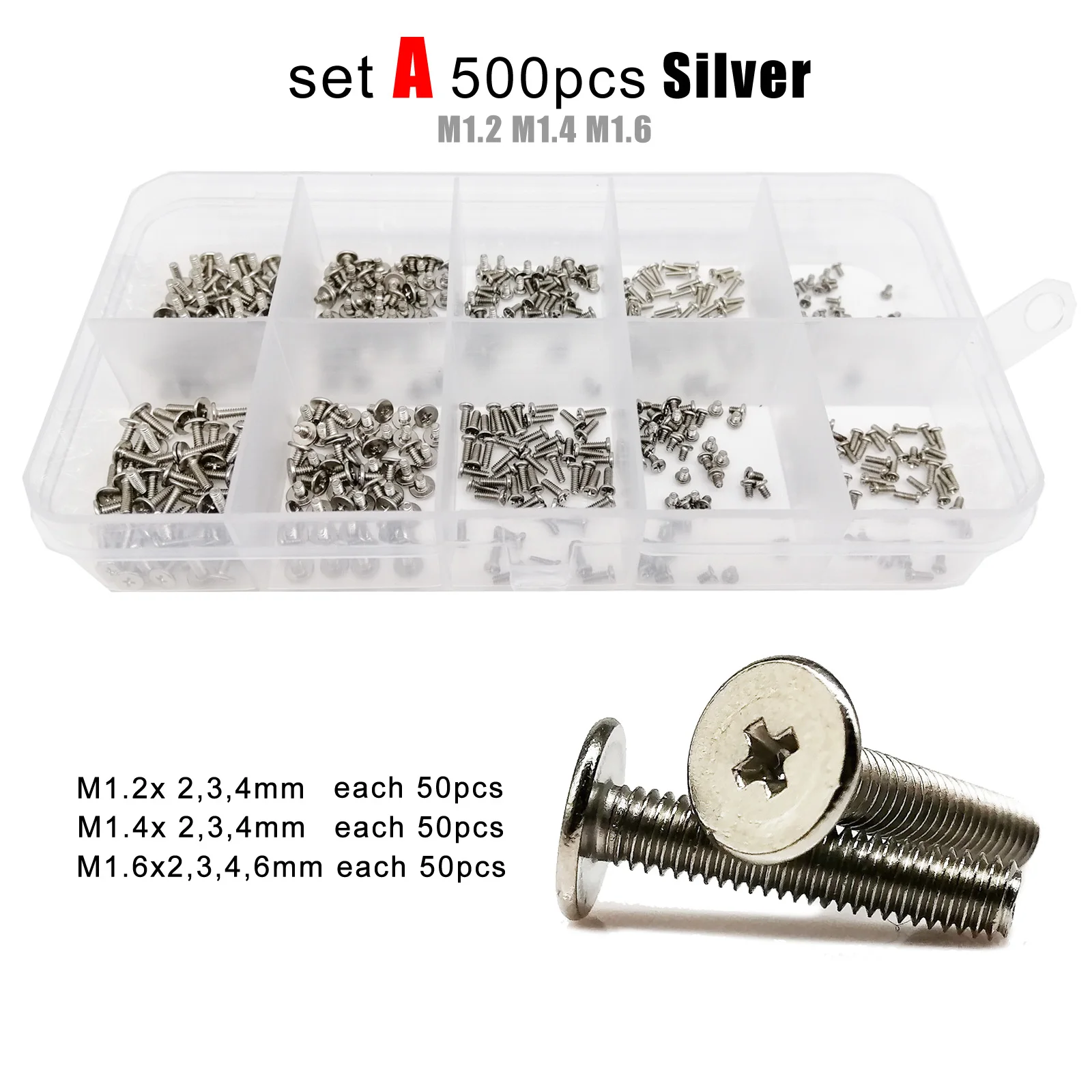 500/750pcs M1.2 M1.4 M1.6 M2 M3 Mini Micro Phillips Thin Wafer Flat Head Screw Bolt for Laptop Phone Glasses Set Assortment Kit