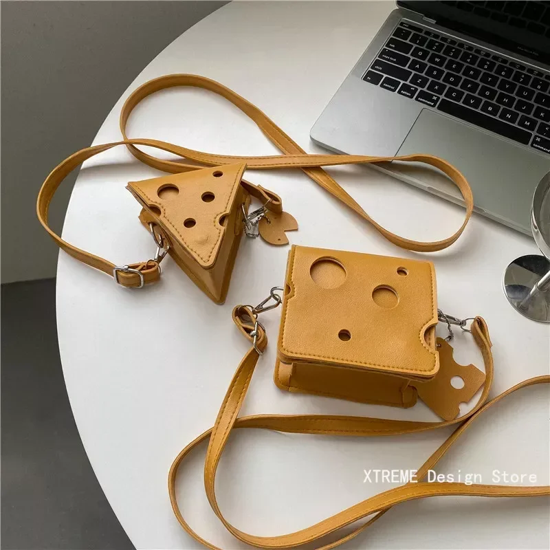 Cheese Shaped Mini sacos para mulheres, Cute Lady Purses, fone de ouvido, batom, bolsa de ombro crossbody feminina pequena, nova