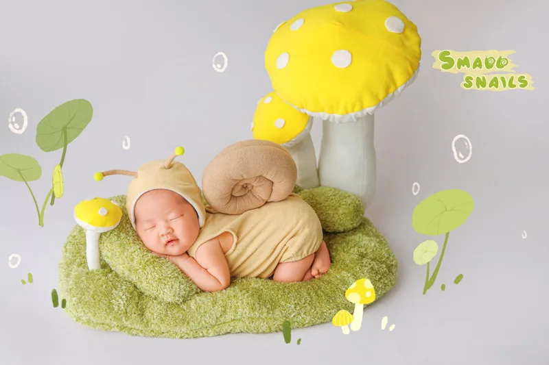 ❤️Newborn Photography Clothing Snail Hat+Jumpsuit+Mushroom+Pillow Mat 6Pcs/set Studio Baby Photo Props Accessory Clothes Outfits