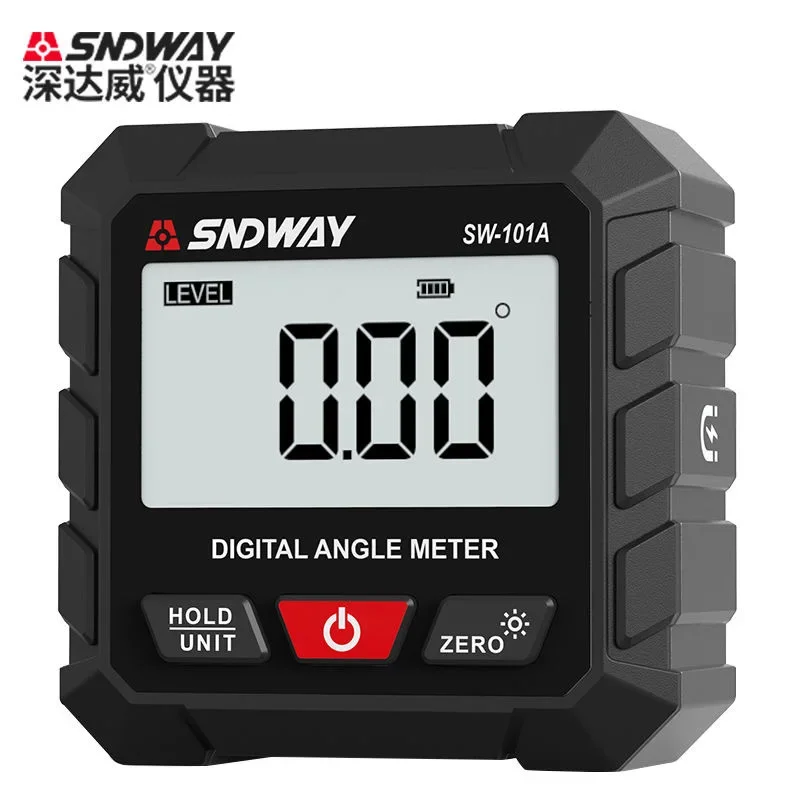 SNDWAY SW-101A Inclinometer Digital 4-Sided Magnetic 4x90° Angle Slope Measurement Professional Precision Inclinometer