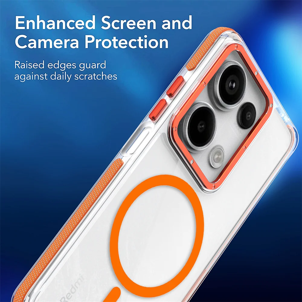 Original For Magsafe Clear Magnetic Phone Case for Xiaomi Redmi Note 13 Pro Plus Poco X6 Luxury Metal Lens Frame Anti-Slip Cover
