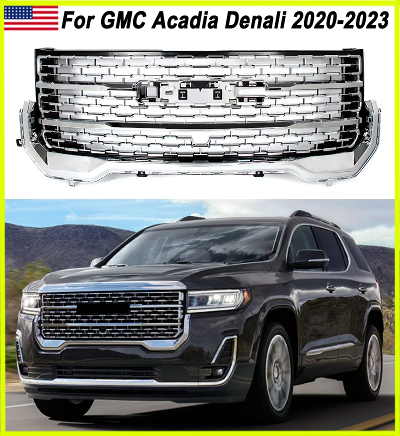 new Chrome Grille，2020-2023 GMC Acadia Denali Front Bumper Upper Grille Assembly Factory Style OEM Replacement Exterior Body Kit