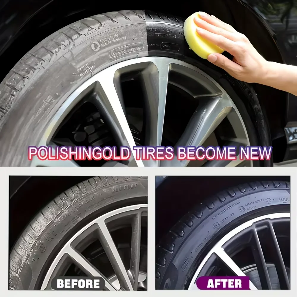 KJM Tire Wax Polish 150 мл с аппликационной губкой - Восстанавливает блеск, защищает и обновляет реучук, пластик и винил - Гидрофобный