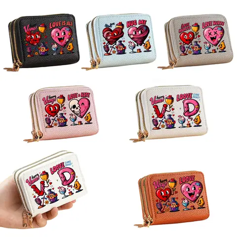 1 szt. portmonetka na Walentynki, prezent na festiwal, torba do przechowywania z podwójnymi warstwami zamków błyskawicznych i wieloma przegródkami
