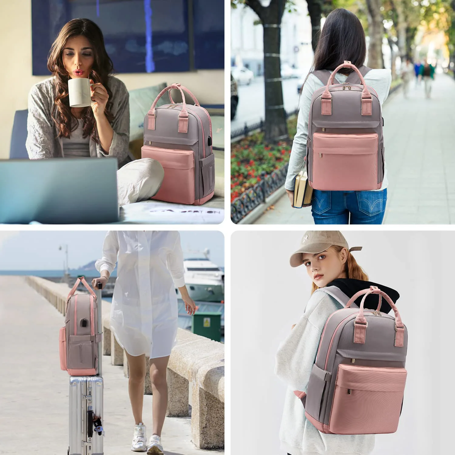 Waterproof handbag for girls, large-capacity computer storage, wear-resistant Oxford color-blocking travel backpack
