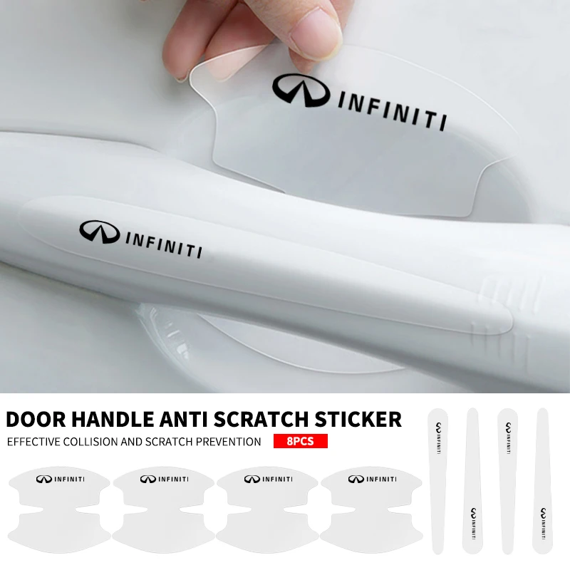 

8Pcs Transparent Car Door Handle Bowl Decoration Badge Sticker For Infiniti logo Q50 Q70 QX70 FX35 Q30 G37 QX60 G35 Accessories