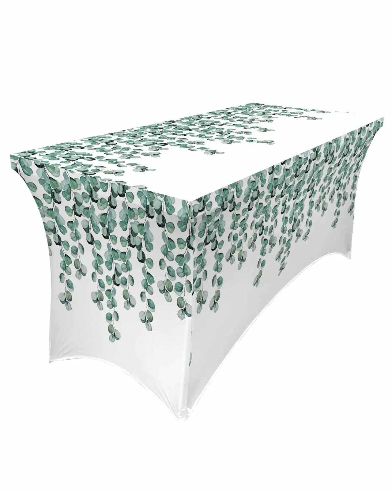 Eucalyptus Leaves Branches Texture Elastic Table Skirt Wedding Birthday Table Decoration Table Skirt Tablecloth for Party