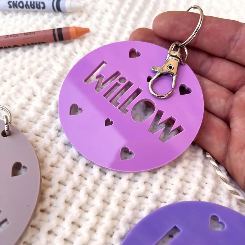 Customized Name keychain Personalised Acrylic Bag Tagthe Perfect Back to School gift  Nursery Bag Tag with Stars or Hearts