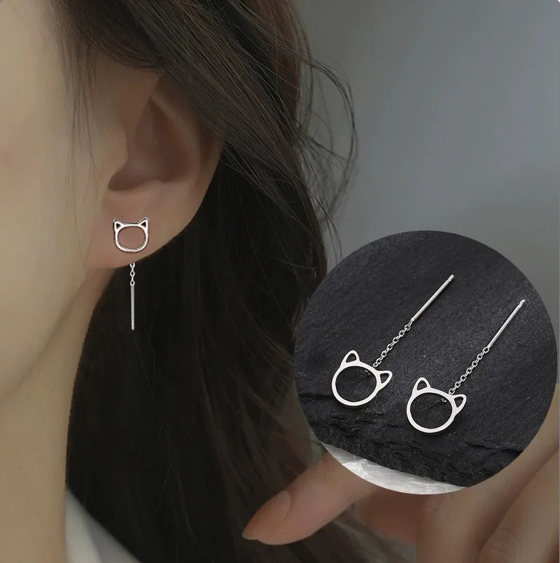 

VENTFILLE 925 Sterling Silver Drop Earring For Women Lovely Zircon Crystal Hollow Out Cat Personality Jewelry Gift Dropshipping