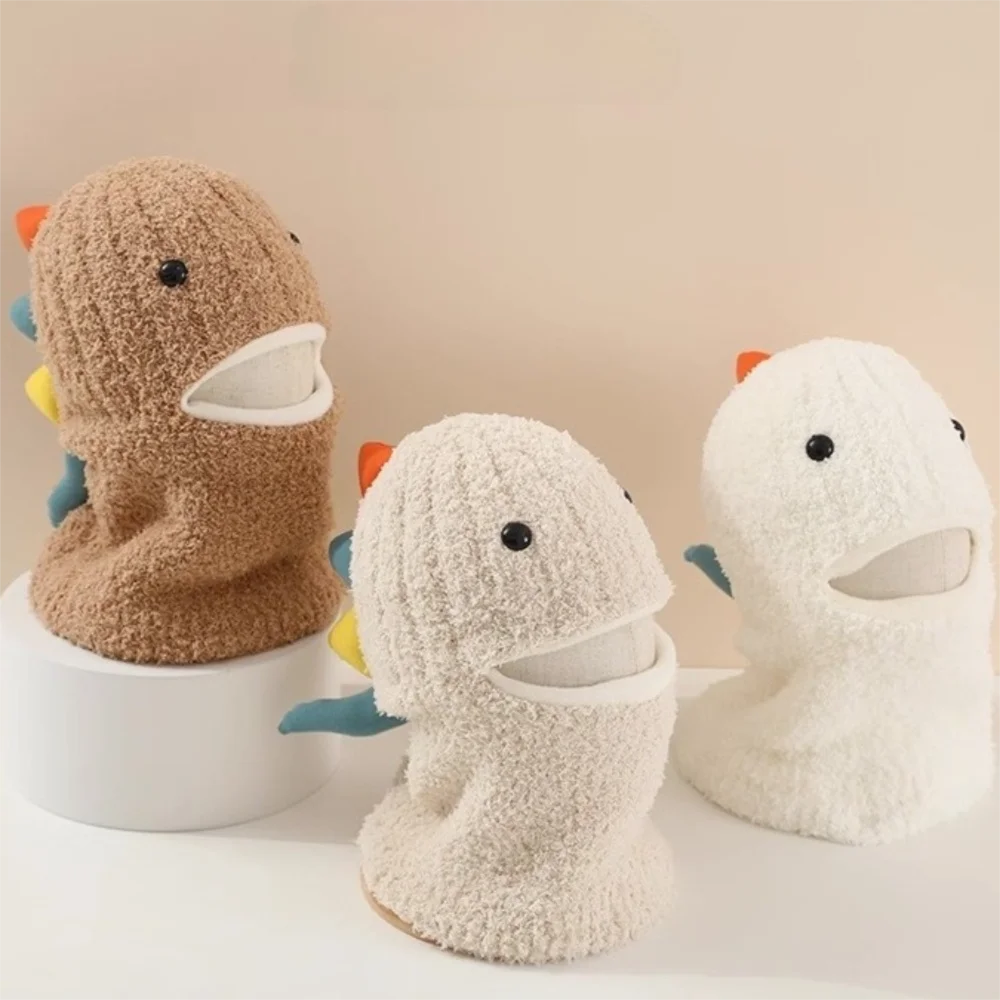 

New Cute Cartoon Dinosaur Ear Protection Cap Cold Proof Windproof Pullover Hat Warm Hat Scarf One-Piece Kids