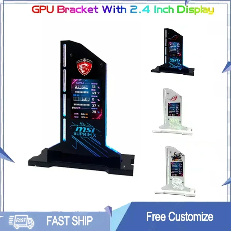 RGB Vertical GPU Bracket ROG MSI Gundam With 2.4 inch LED Display Graphic Card Support VGA Holder For MOD Gamer Cabinet 12V/5V