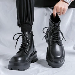 A/W New Hight Quality British Street Style Leather Boots For Men's Black Hombre Teenagers Daily Dress Height Increasing Shoes