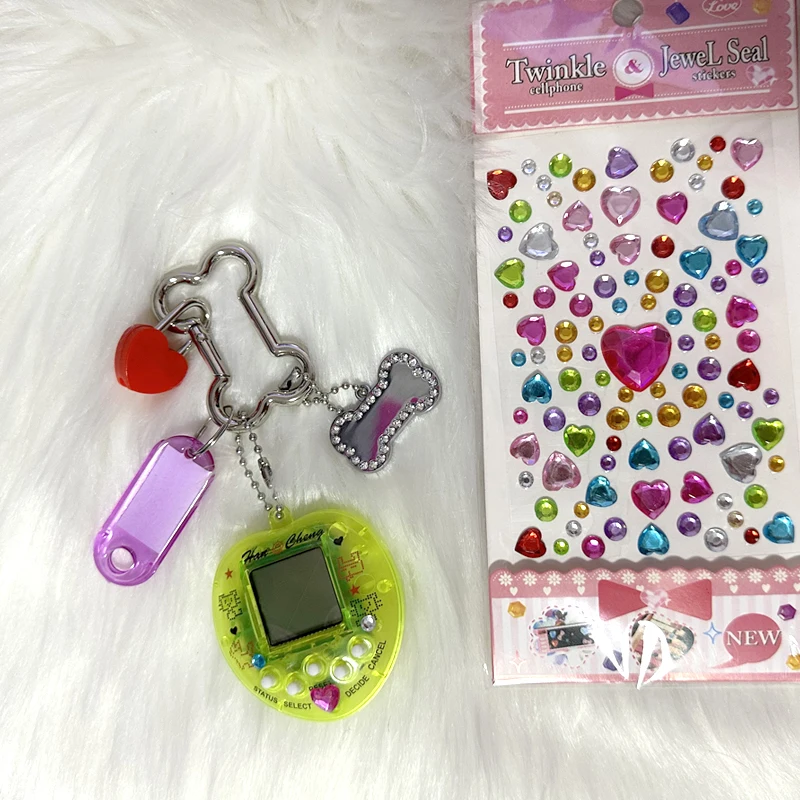 Korean Fashion Rainbow Game Console Bone Keychain Kawaii Harajuku Charm Y2K Crystal Heart Lock DIY Bag Pendant Keychain Vintage